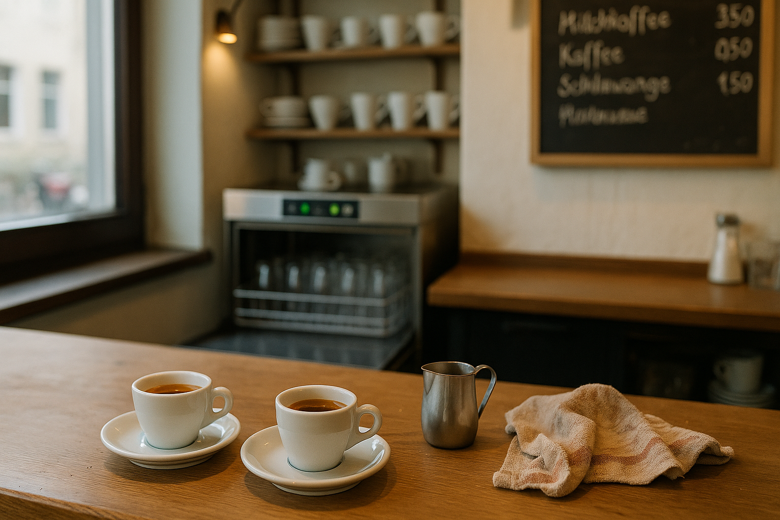 Bistrospülmaschine im Bartresen eines kleinen Cafés